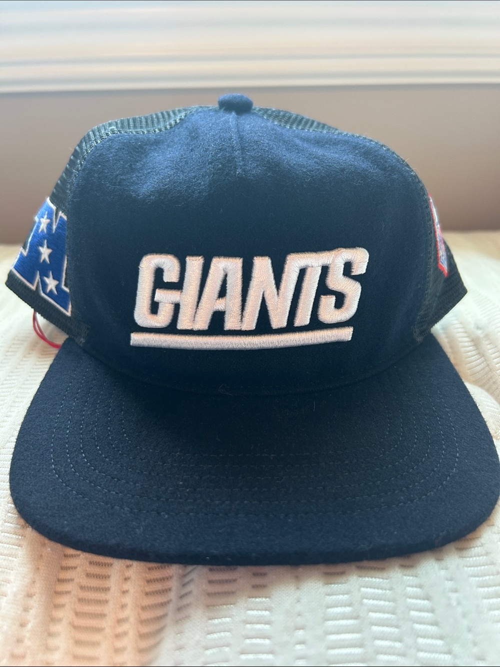 KITH X GIANTS Embroidered Trucker Hat in Navy & White